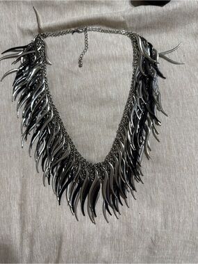 Bar III Silver and Black Layered Fringe Necklace